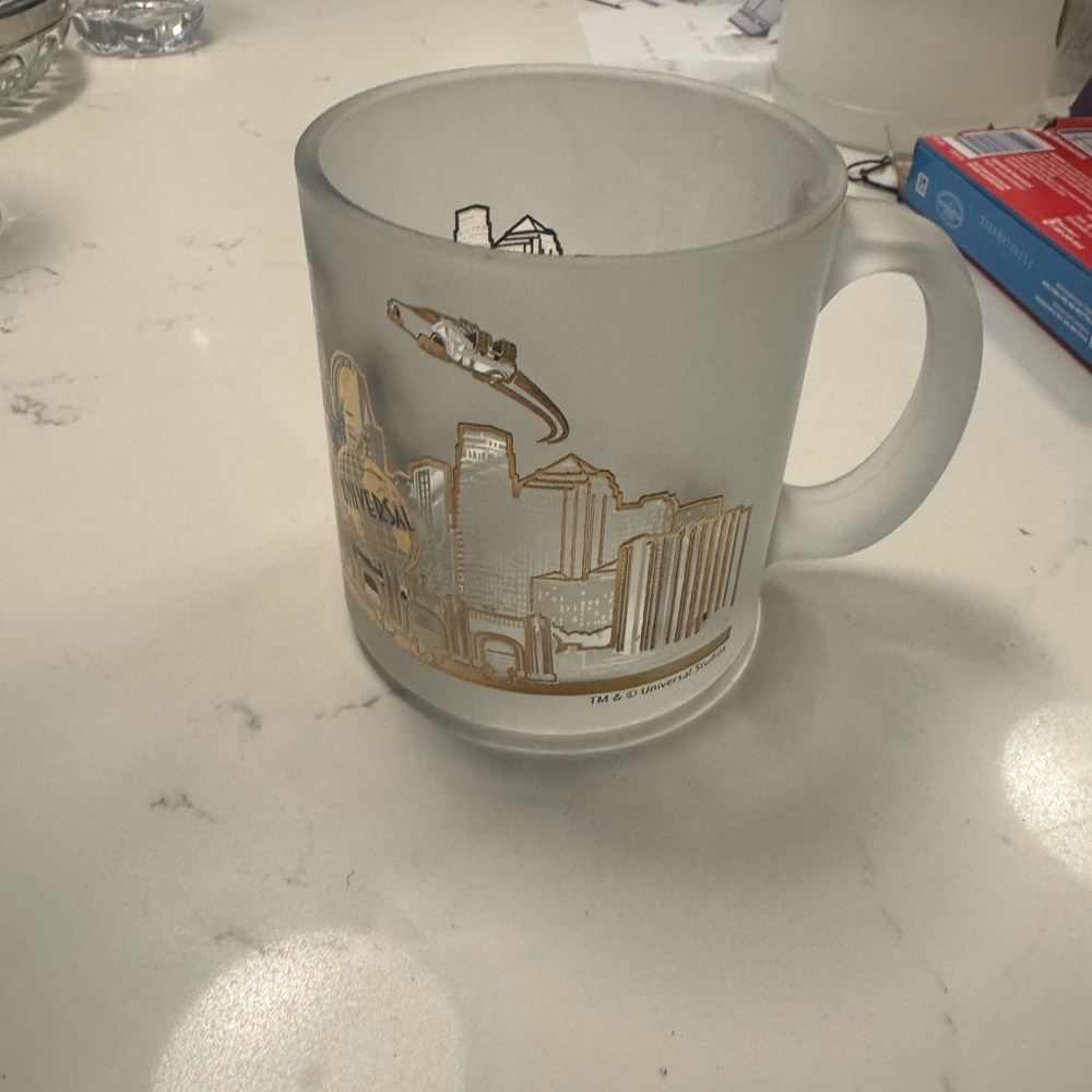 Universal Studios Frosted Coffee Mug DeLorean Gold Gilded Cup